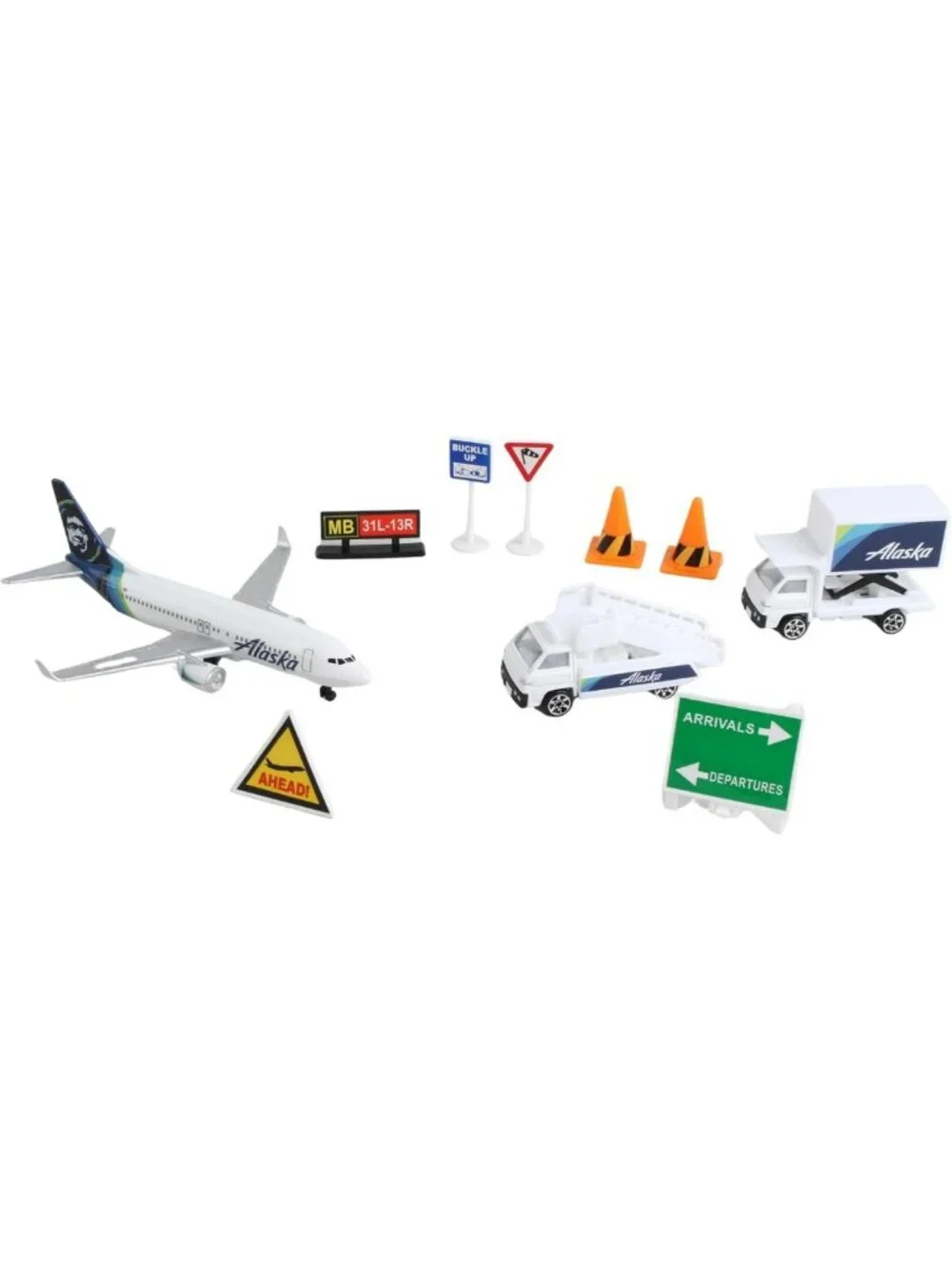 Alaska Airlines Airport Playset with Die-Cast Airplane, Cars & Transport Toys